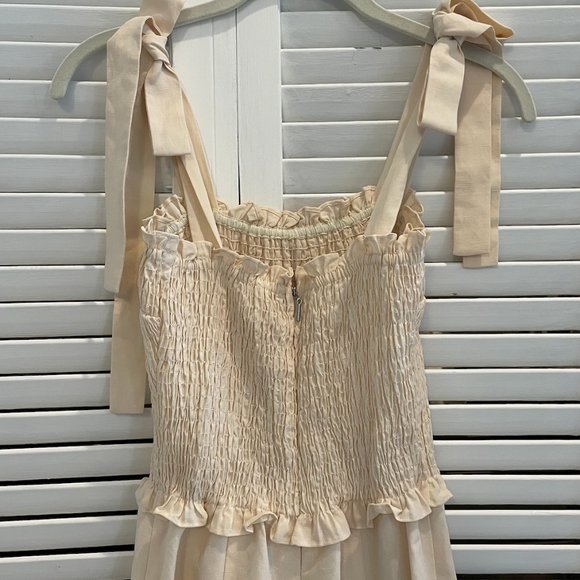 Rebecca Taylor Sleeveless Linen Smock Bow Jumpsuit - Picture 4 of 8